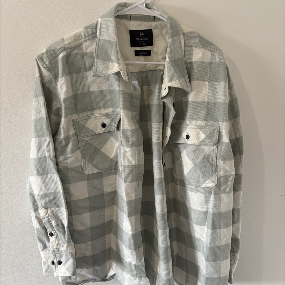 Plaid Button-Up Sweater - Gray and White